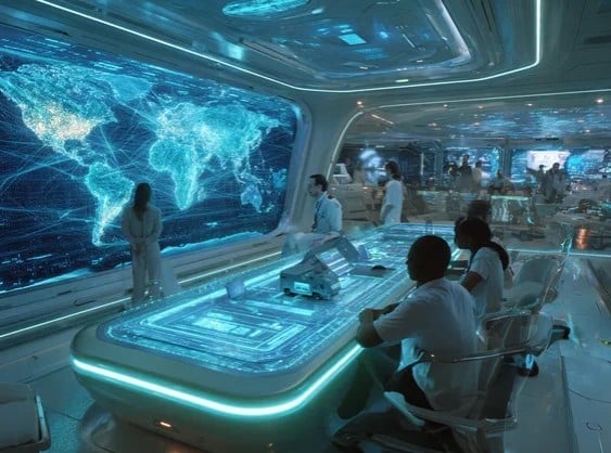 Серверное оборудование в стойках ЦОД с системами охлаждения и кабельным управлением.